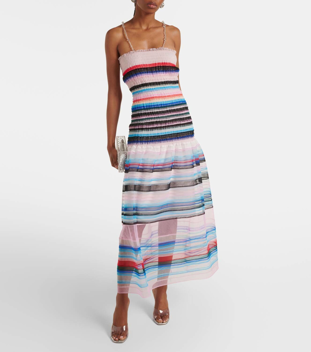 Susan Fang Beaded striped midi dress