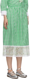 Anna Sui Green & White Gingham Midi Skirt