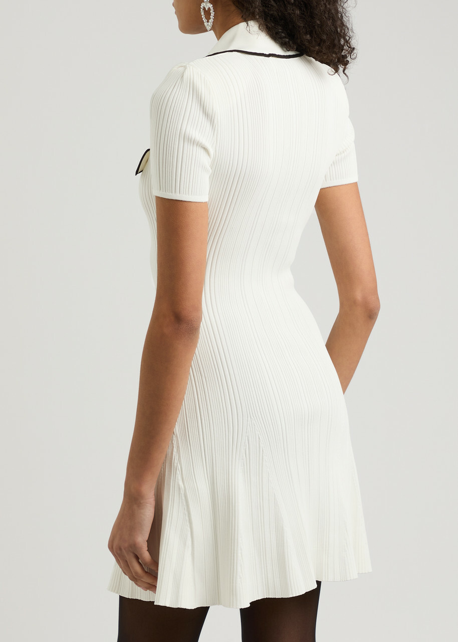 Self-portrait Contrast-trim Ribbed-knit Mini Dress White
