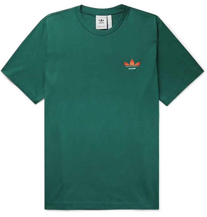 Photo: adidas Originals - Logo-Embroidered Printed Cotton-Jersey T-Shirt - Green