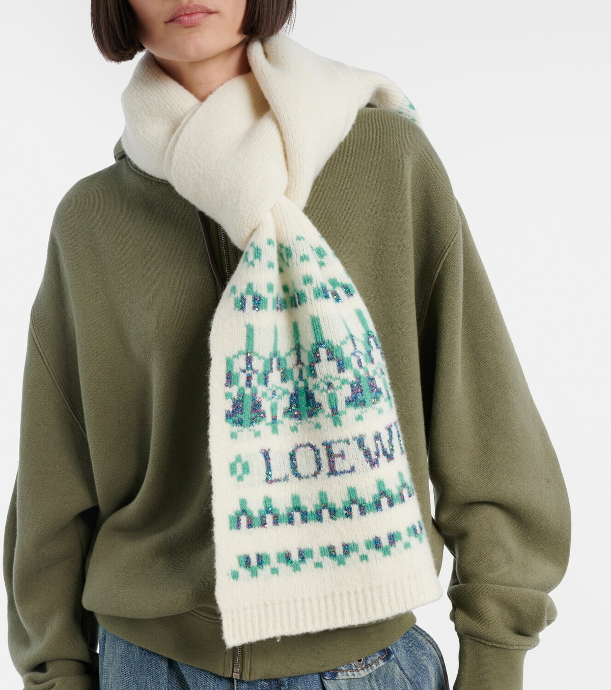 Loewe Logo sequined wool-blend jacquard scarf
