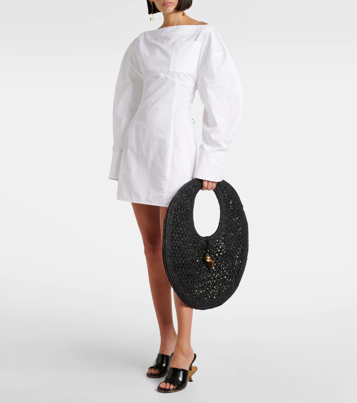 トートバッグ JACQUEMUS LE ROND SPIAGGIA Le Rond Spiaggia raffia tote bag in black - Jacquemus