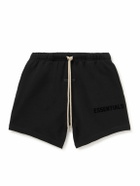 FEAR OF GOD ESSENTIALS - Wide-Leg Logo-Appliquéd Cotton-Blend Jersey Drawstring Shorts - Black