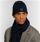 Hugo Boss - Ribbed Cotton and Wool-Blend Beanie and Scarf Set - Blue