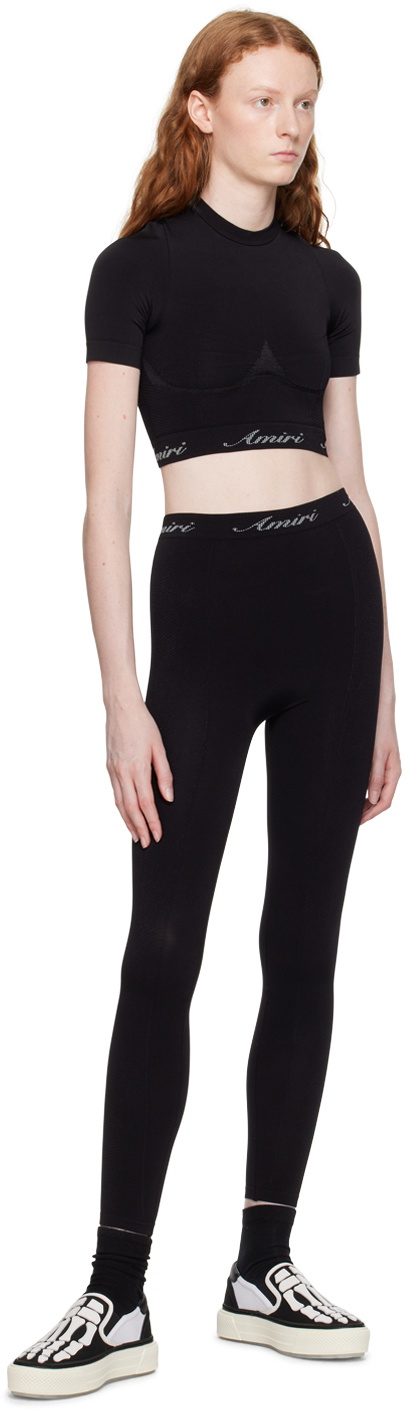 Black Logo-jacquard stretch-knit leggings, Amiri