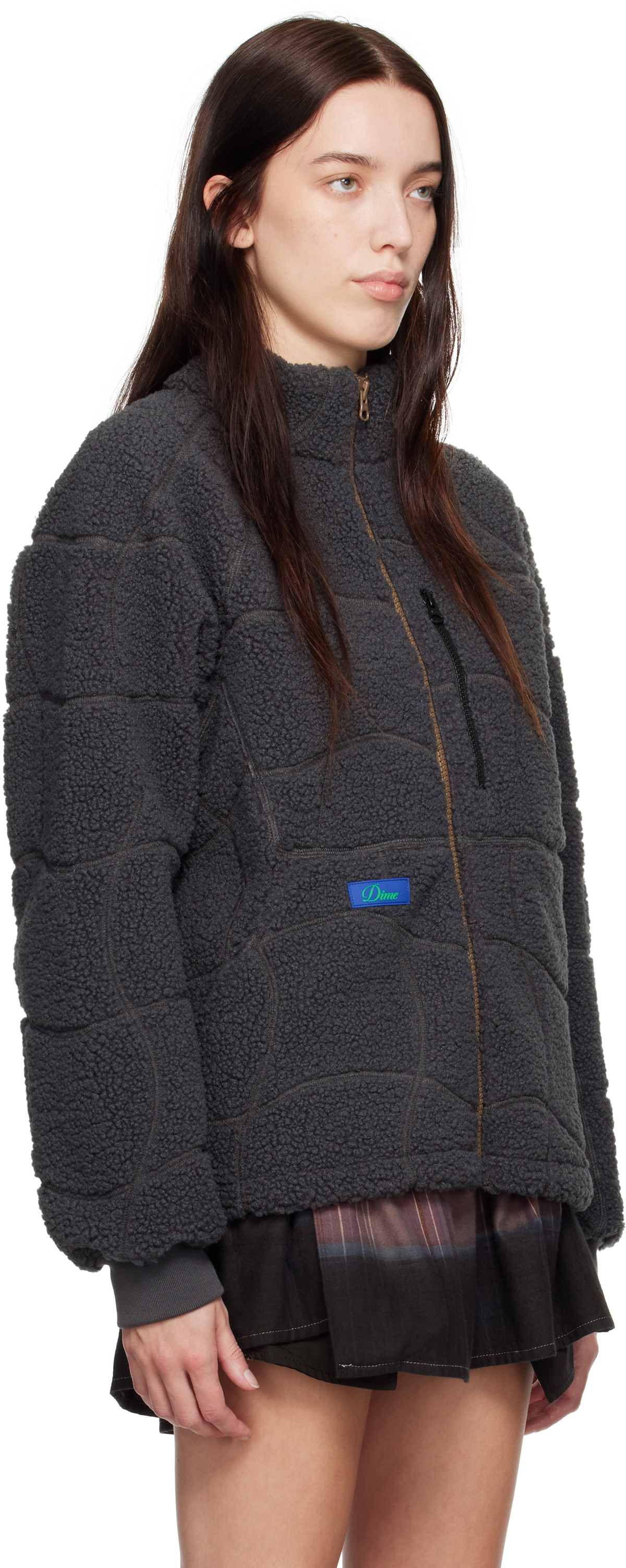 Dime Gray Coverstitch Sherpa Fleece Jacket