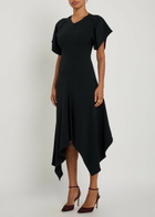 Victoria Beckham Asymmetric Crepe Midi Dress Black