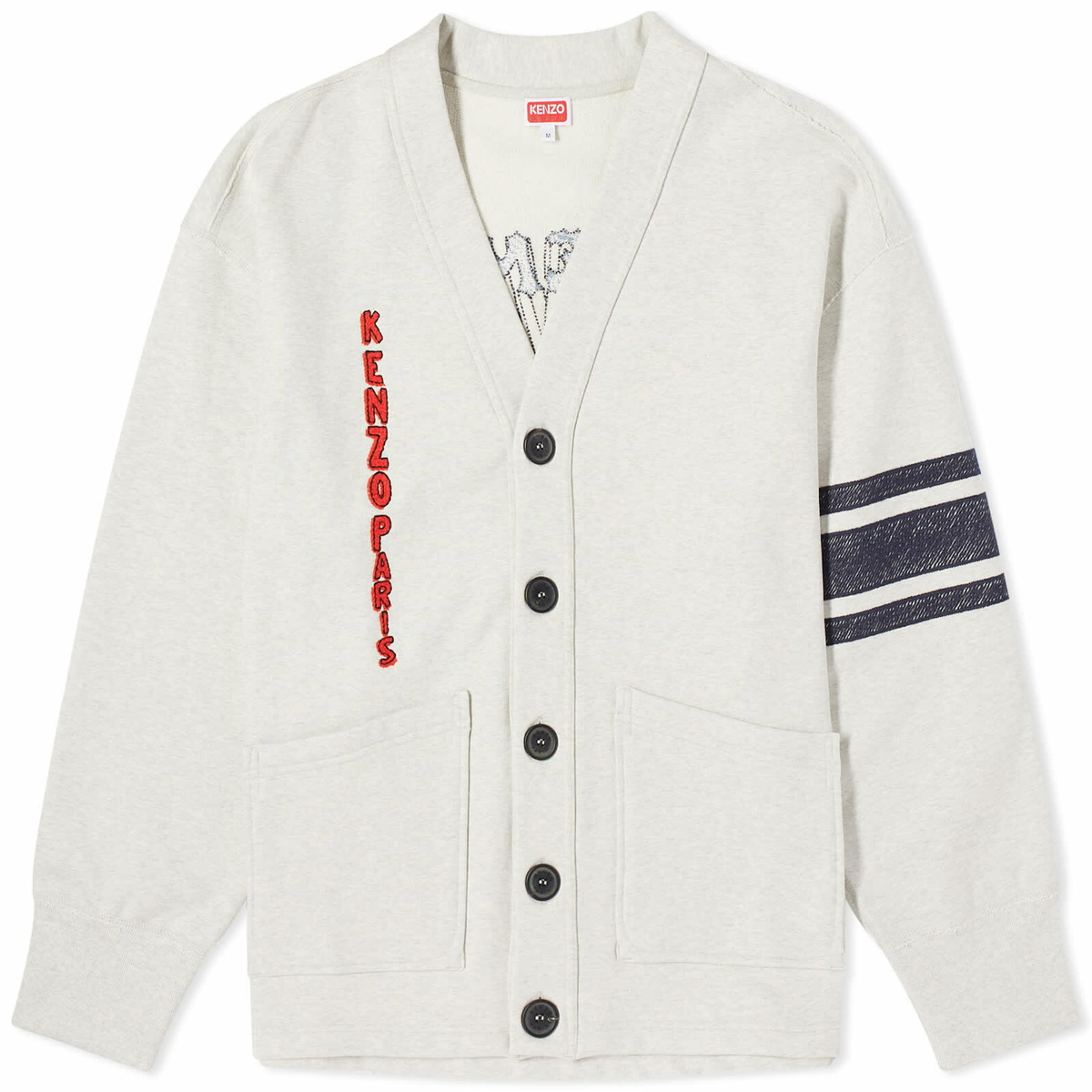 Kenzo Men's Drawn Varsity Oversize Cardigan in Pale Grey Kenzo