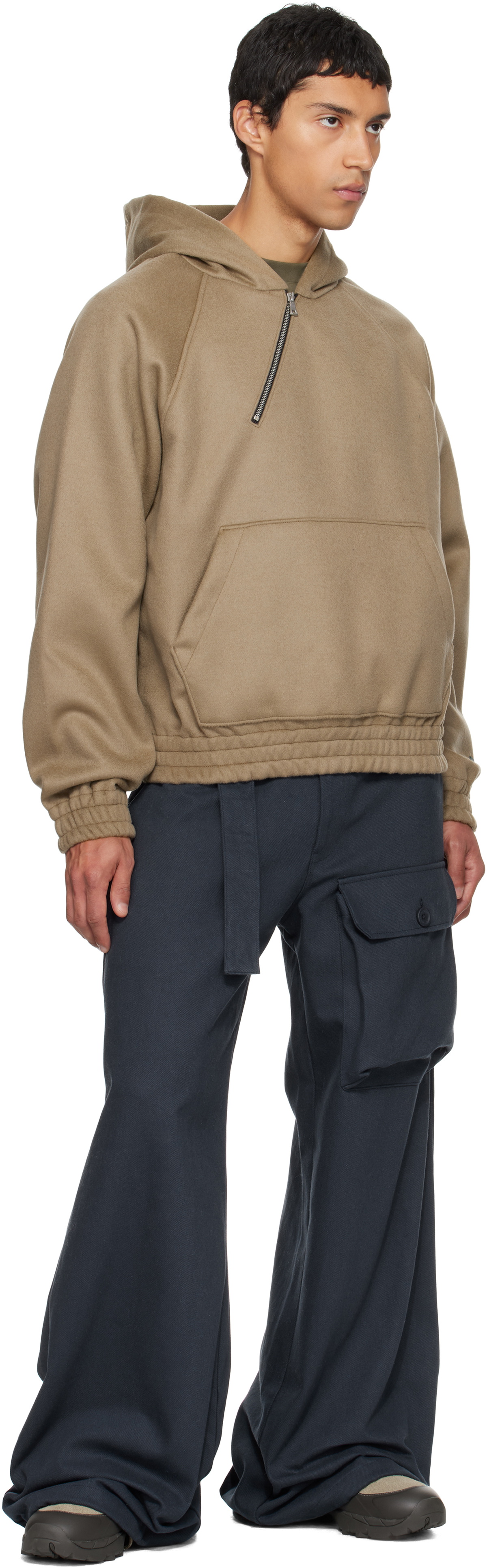 Reese Cooper Gray Merino Wool Quarter Zip Hoodie