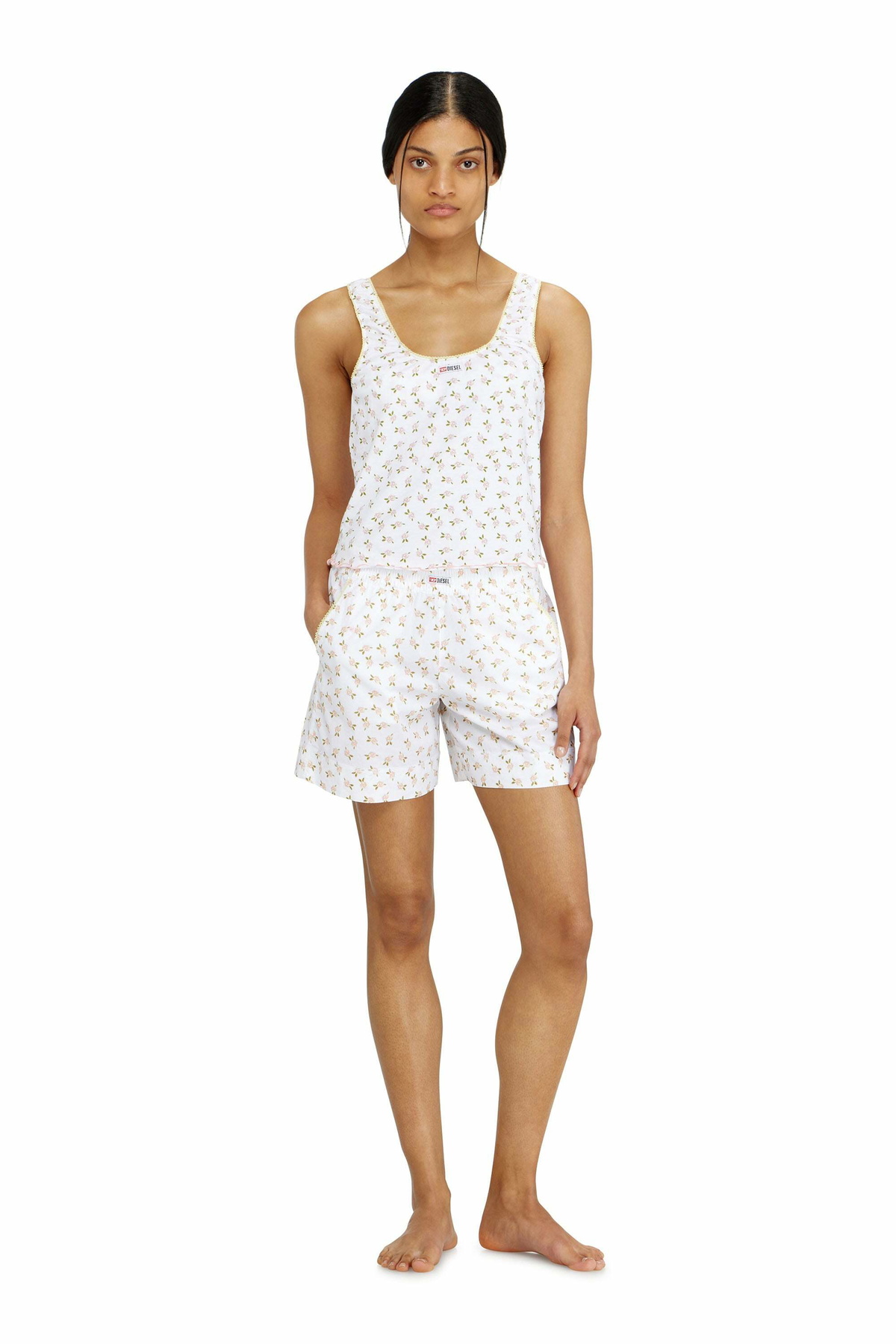 Diesel Stretch cotton top with floral print - Tops Womens in White