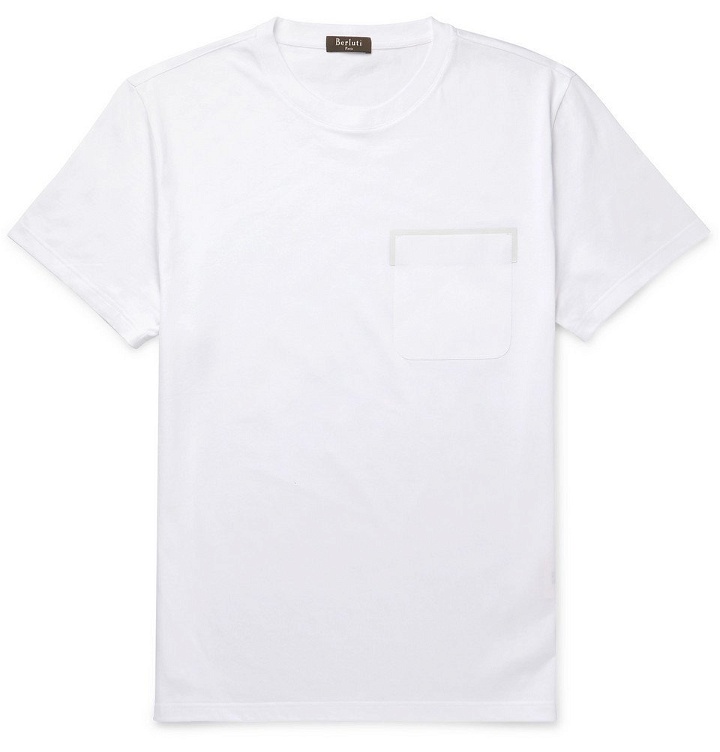 Photo: Berluti - Leather-Trimmed Cotton-Jersey T-Shirt - Men - White