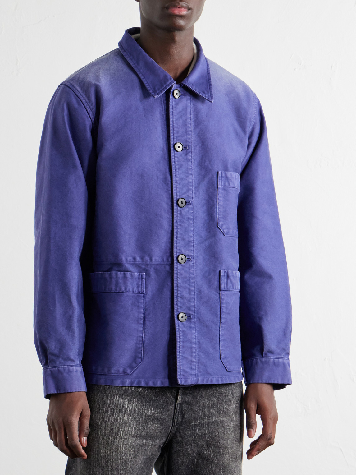 Auralee - Garment-Dyed Cotton-Moleskin Blouson Jacket - Blue
