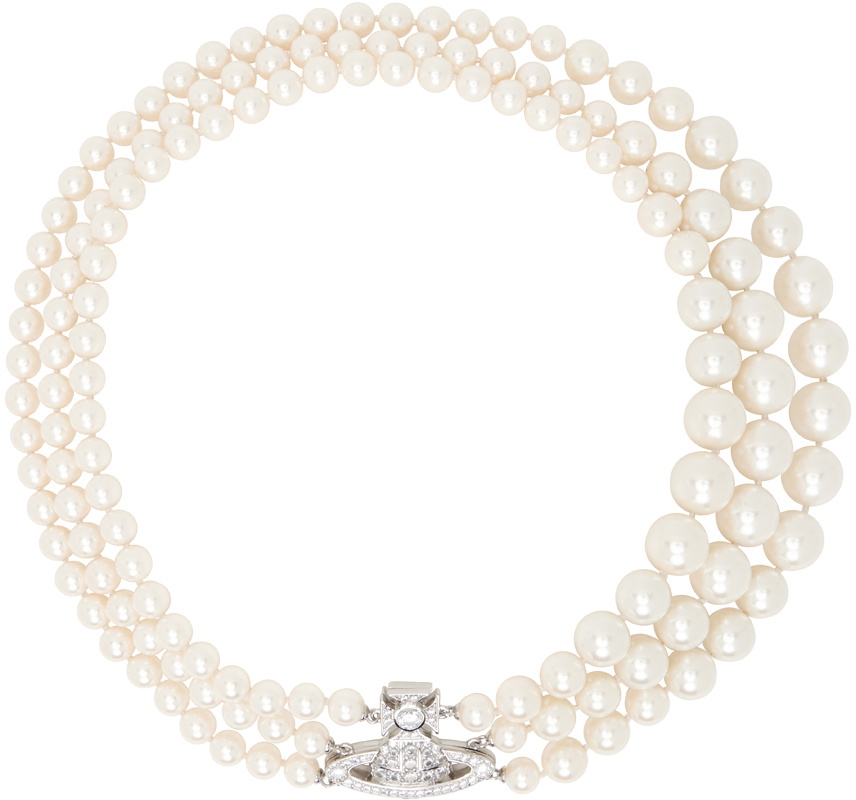 Vivienne Westwood White Graziella Three Row Pearl Necklace