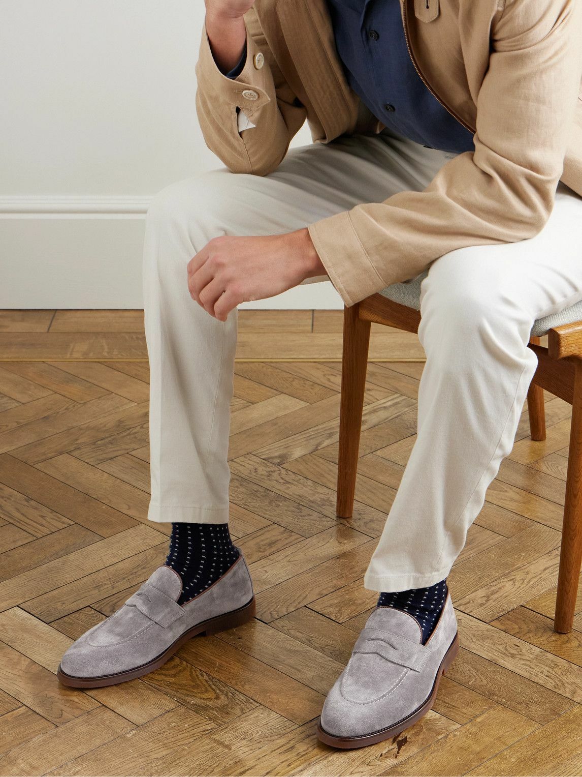 Brunello Cucinelli - Leather-Trimmed Suede Penny Loafers - Gray
