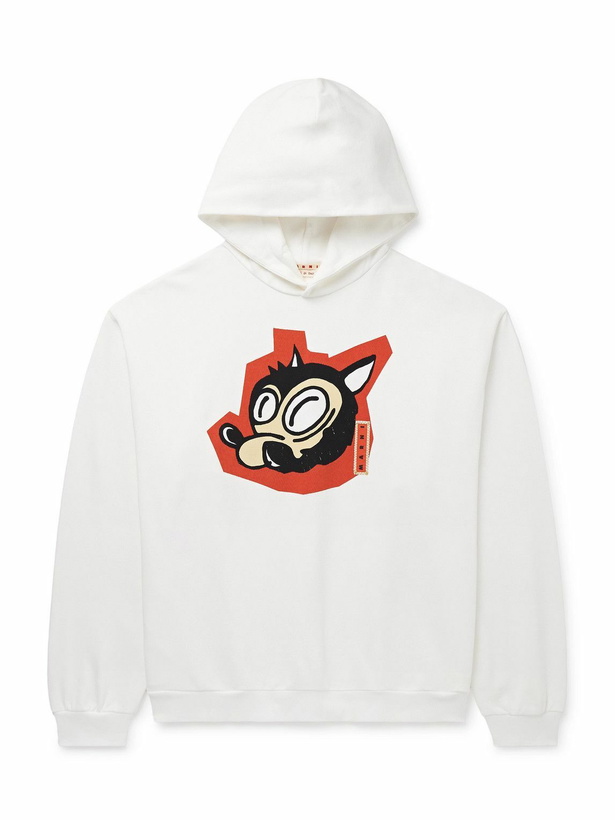 Photo: Marni - Oversized Logo-Appliquéd Printed Cotton-Jersey Hoodie - White