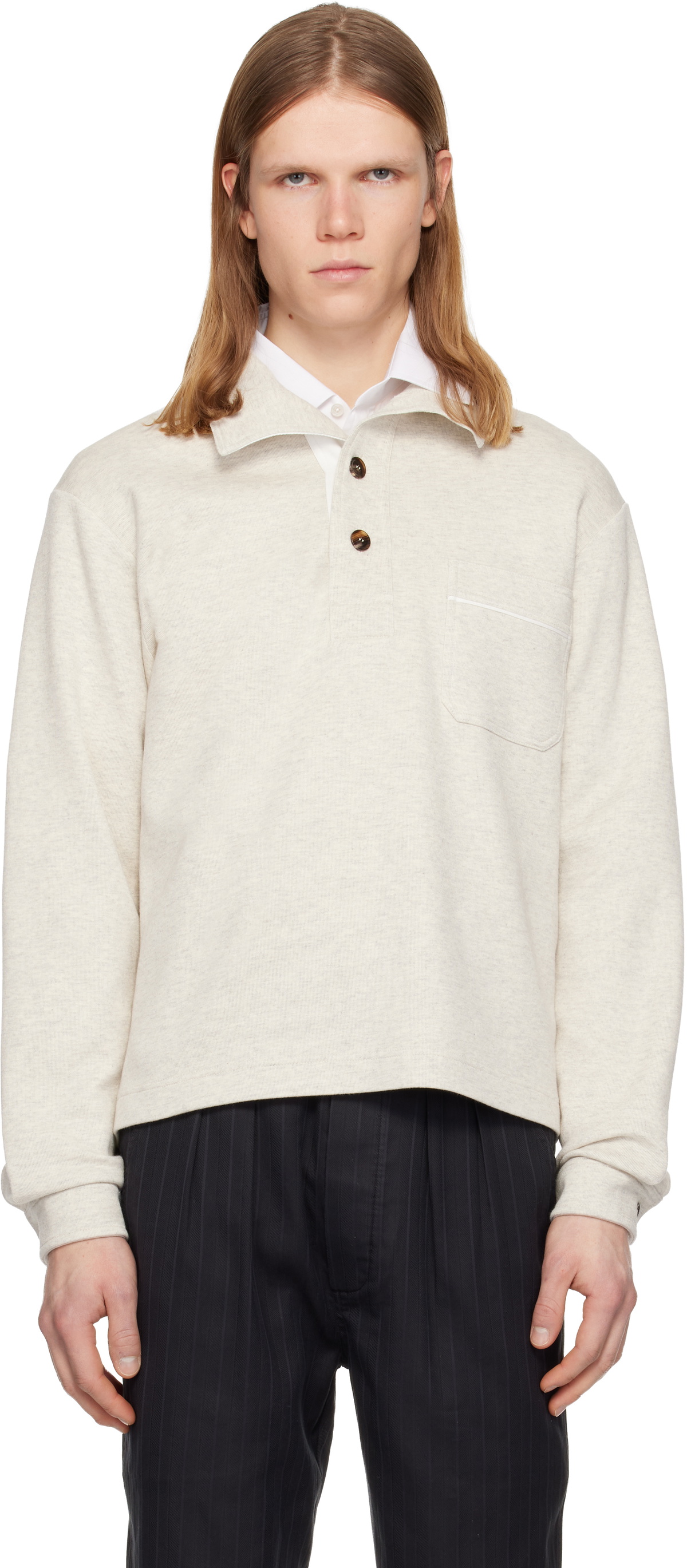 TOM FORD Beige Cotton Silk Cashmere Half Button Sweatshirt