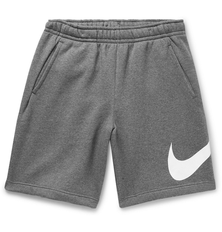 Photo: Nike - Sportswear Club Logo-Print Fleece-Back Cotton-Blend Jersey Shorts - Gray