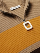 JW Anderson - Striped Ribbed Wool Half-Zip Sweater - Neutrals