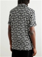 Balmain - Camp-Collar Monogrammed Matte-Satin Shirt - Black