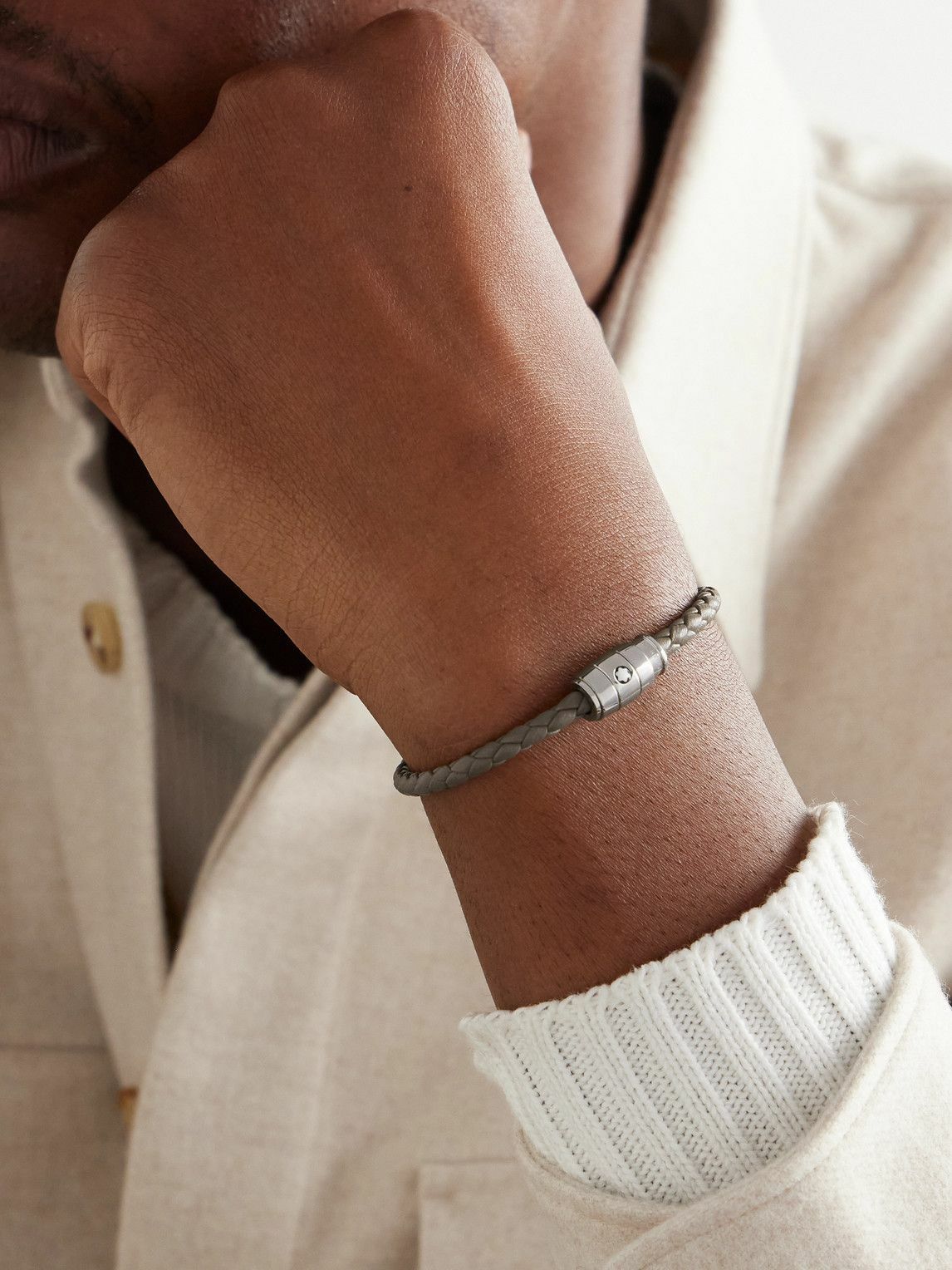 Montblanc - Meisterstück 3-Ring Stainless Steel and Woven Leather Bracelet - Neutrals