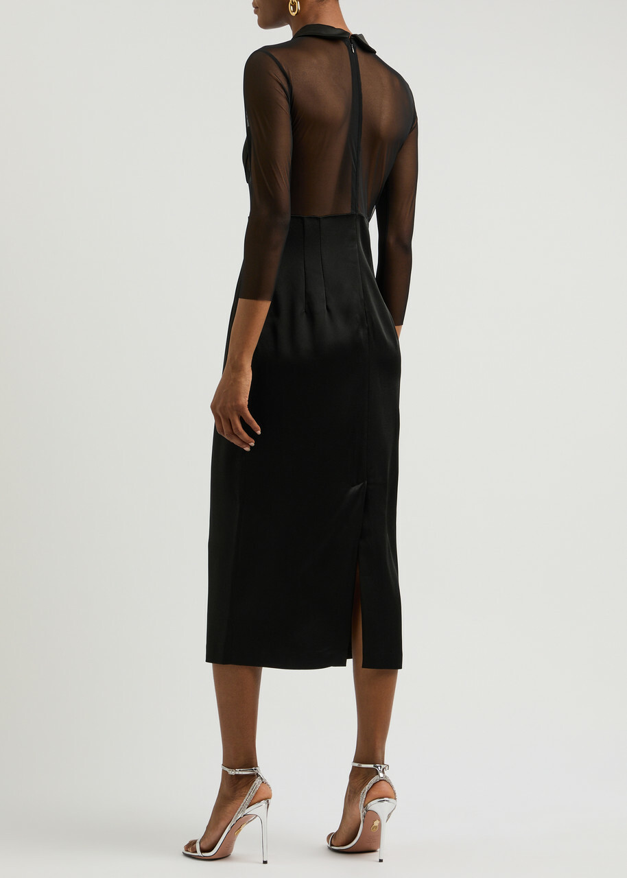 Blumarine Heart-appliquéd Tulle and Satin Midi Dress Black