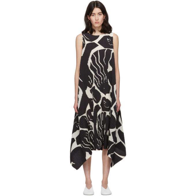 Issey Miyake Black and White Cuddle Pleats Dress