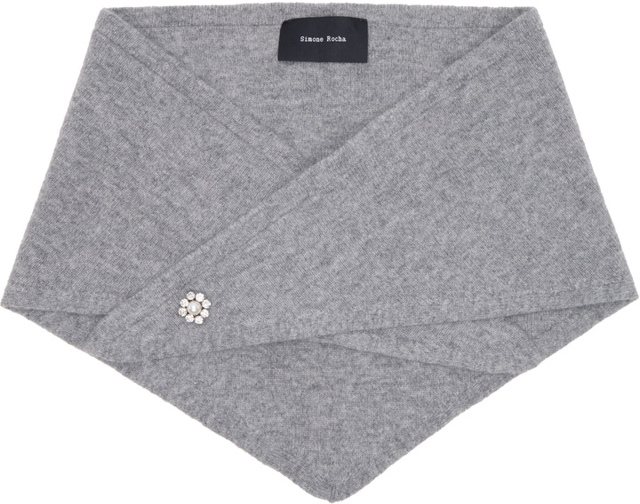 Photo: Simone Rocha Gray Embellished Cashmere Neckerchief Scarf