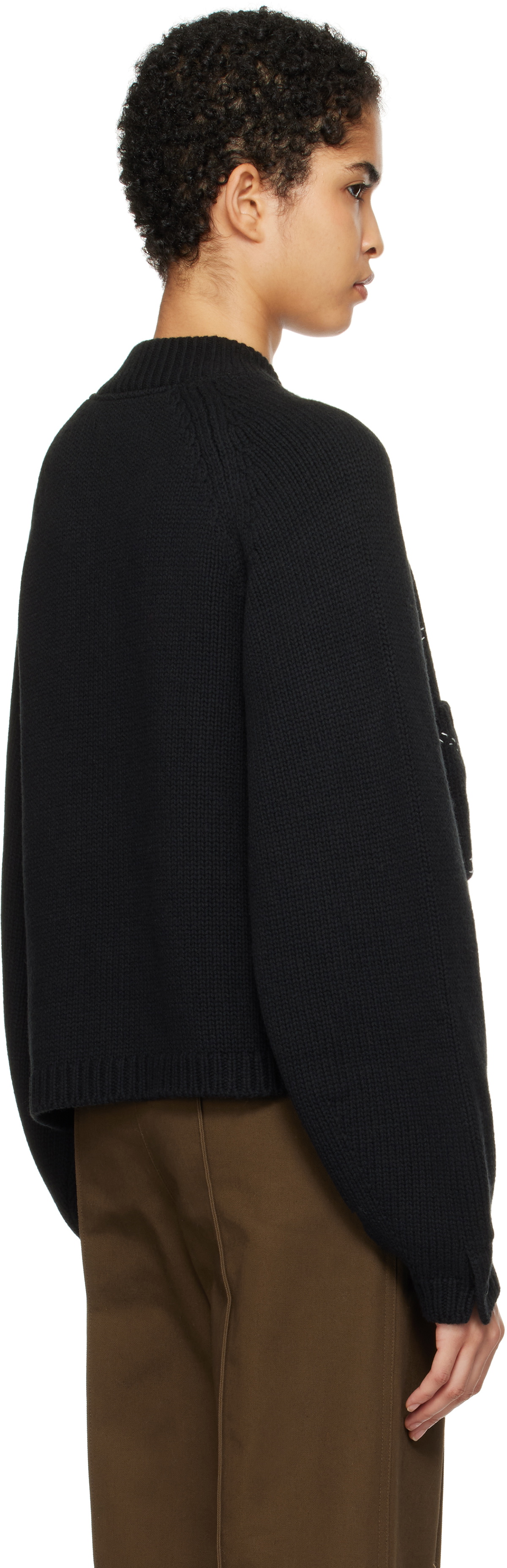 Cordera Black Merino Wool Stitched Cardigan CORDERA