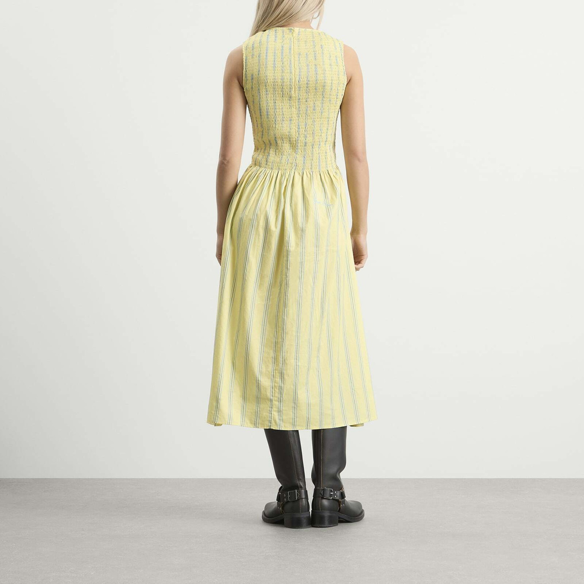 House Of Sunny Women's Striped Ruched Mesh Dress in Butter