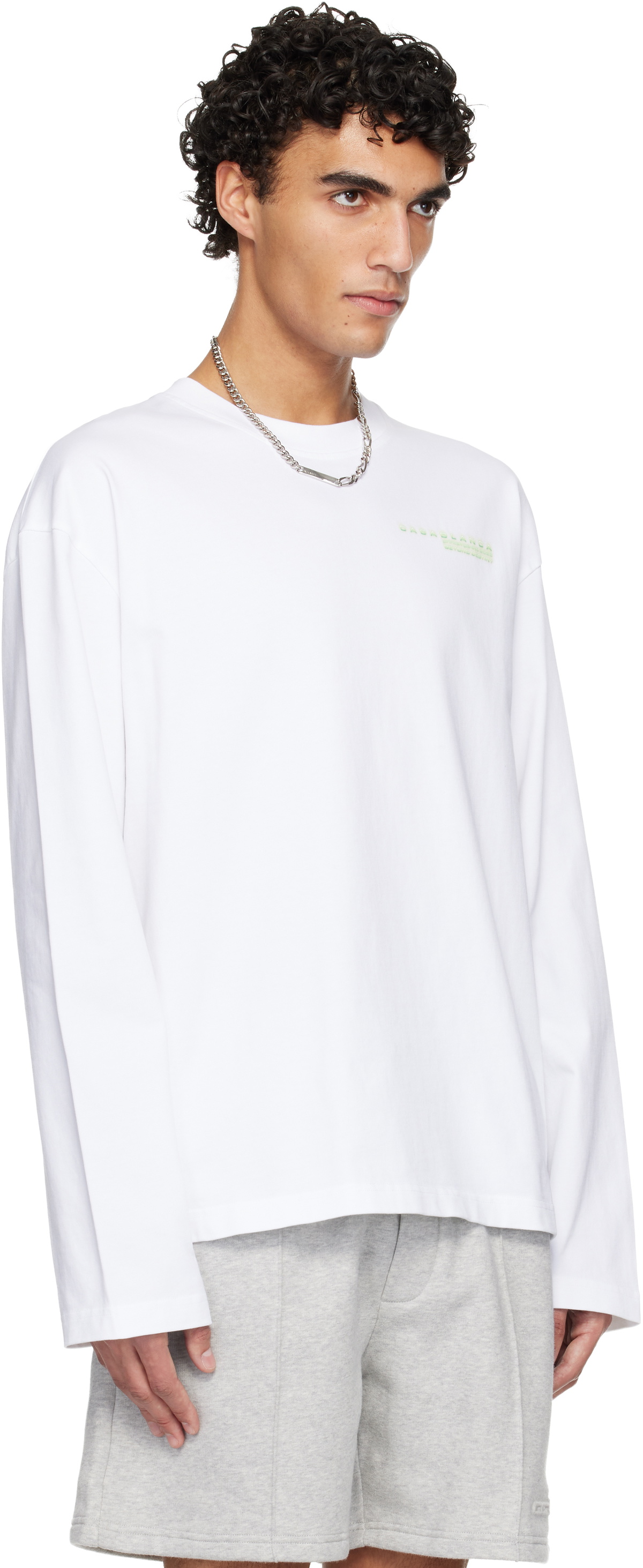 Casablanca White Glitch Orchid Long Sleeve T-shirt Casablanca