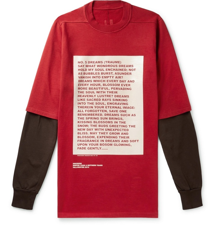 Photo: Rick Owens - Hustler Oversized Layered Printed Cotton-Jersey Sweatshirt - Red