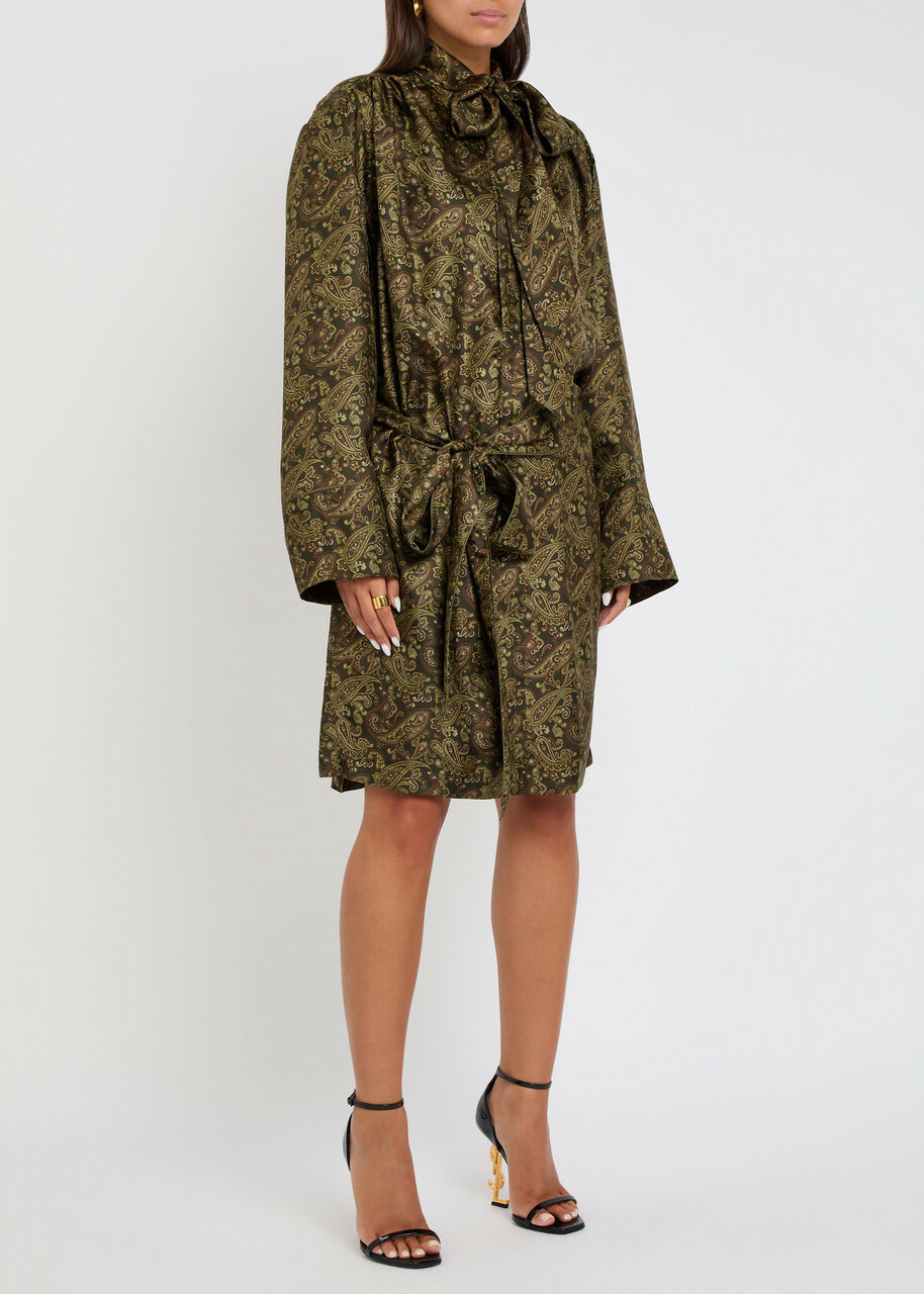 Yves Saint Laurent Paisley Silk-twill Midi Dress Green
