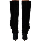 BALMAIN Black Suede Leather Wedge Thigh-High Boots