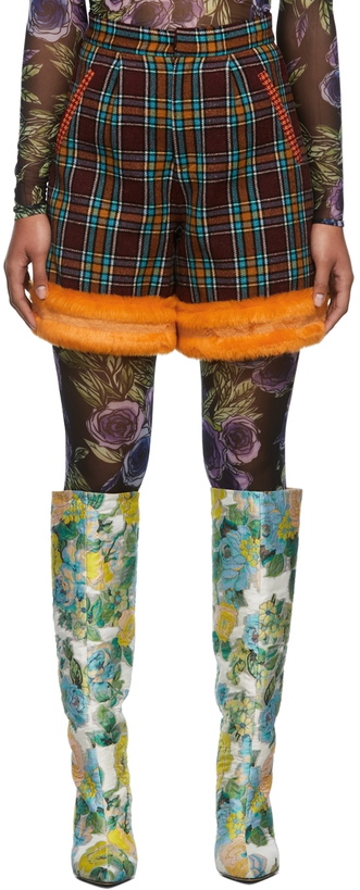 Photo: SHUTING QIU SSENSE Exclusive Burgundy & Orange Tailored Faux-Fur Shorts