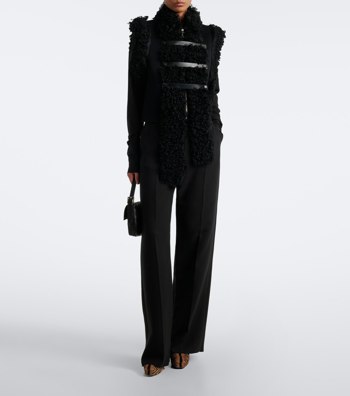 Fendi Shearling and leather-trimmed wool-blend vest