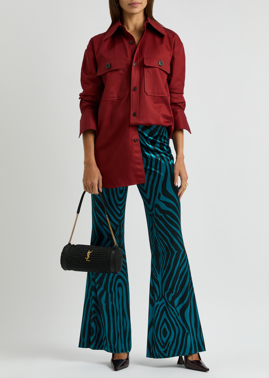 Diane Von Furstenberg Ruthette Printed Flared Velvet Trousers Blue