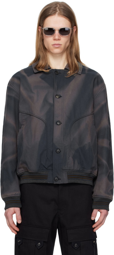 Photo: JiyongKim Navy Sun-Bleached Ribbed Blouson Denim Jacket
