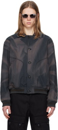 JiyongKim Navy Sun-Bleached Ribbed Blouson Denim Jacket