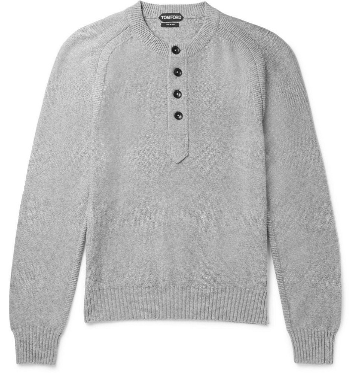 Photo: TOM FORD - Cotton, Cashmere and Cotton-Blend Henley Sweater - Men - Gray