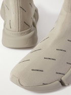 Balenciaga - Speed 2.0 Logo-Print Stretch-Knit Slip-On Sneakers - Gray