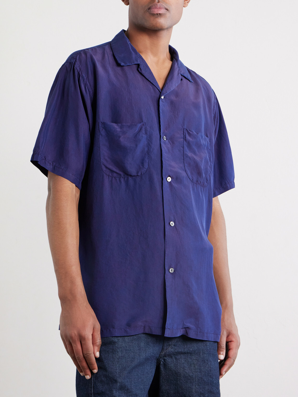 Blue Blue Japan - Convertible-Collar Indigo-Dyed Silk-Habotai Shirt - Blue