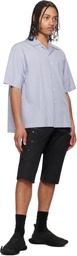 FUMITO GANRYU Blue Side Vents Op Collar Striped Shirt