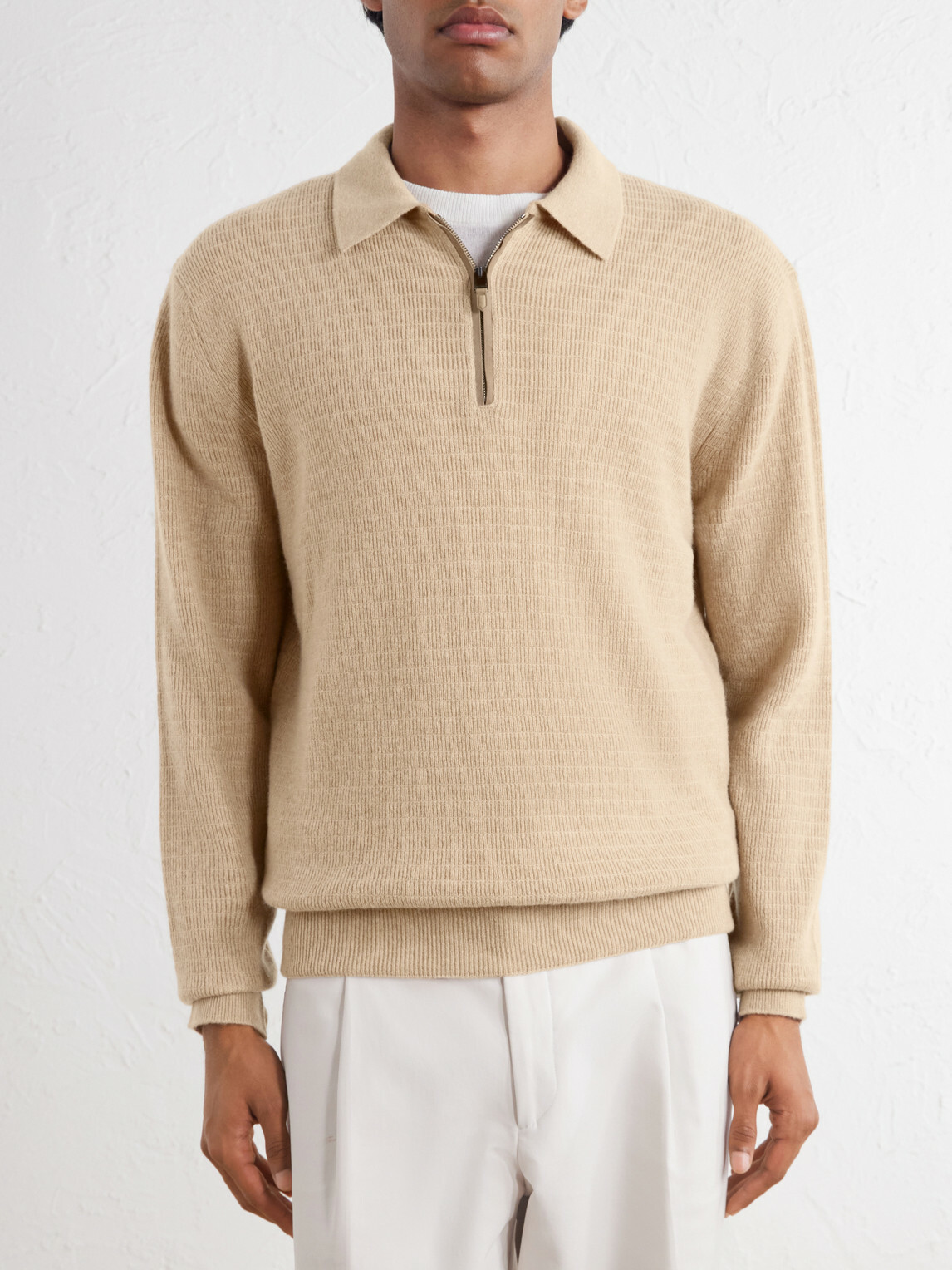 Canali - Mock-Rib Wool and Cashmere-Blend Half-Zip Polo Shirt - Neutrals