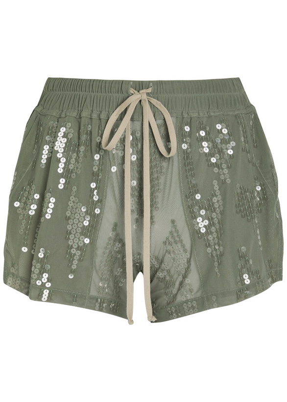 Photo: Rick Owens Lilies Ricamati Embellished Stretch-tulle Shorts Light Green