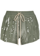 Rick Owens Lilies Ricamati Embellished Stretch-tulle Shorts Light Green