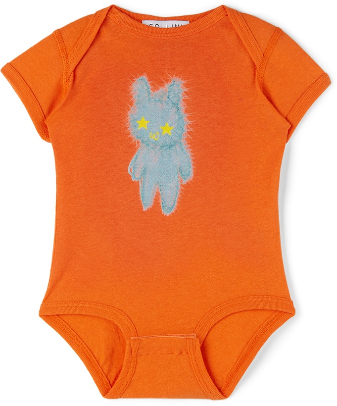 Photo: Collina Strada SSENSE Exclusive Baby Orange Bunny Printed Bodysuit
