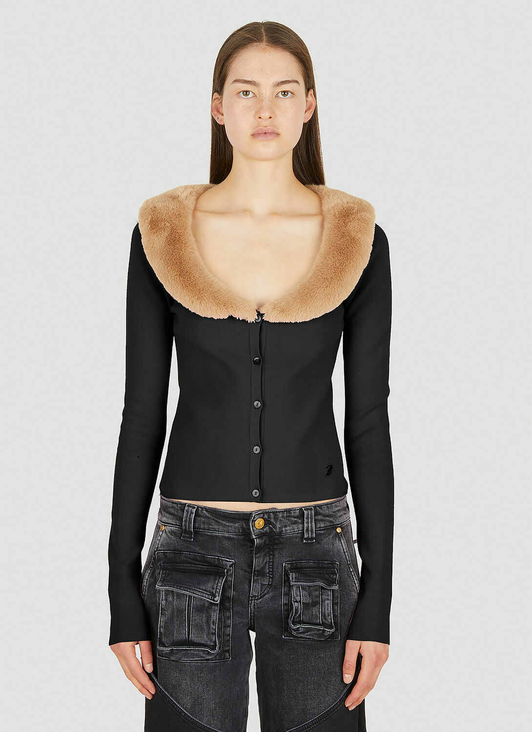 Blumarine Faux Fur Trim Cardigan