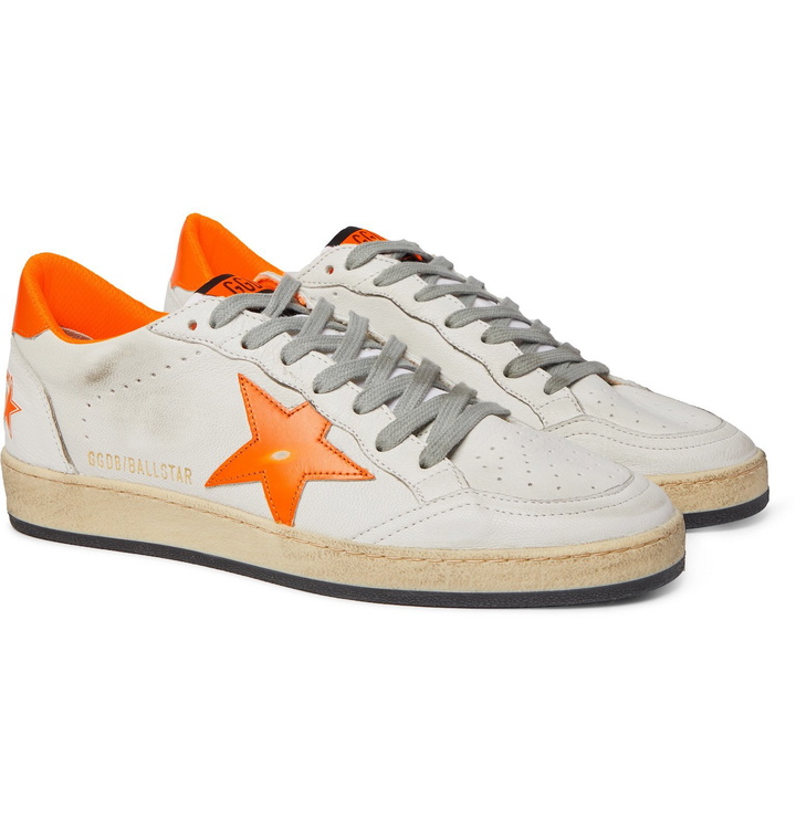 Photo: Golden Goose - Ball Star Distressed Leather Sneakers - White