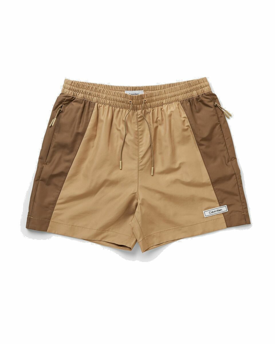 Photo: Calvin Klein Underwear Medium Drawstring Block Swimshorts Brown - Mens - Swimwear