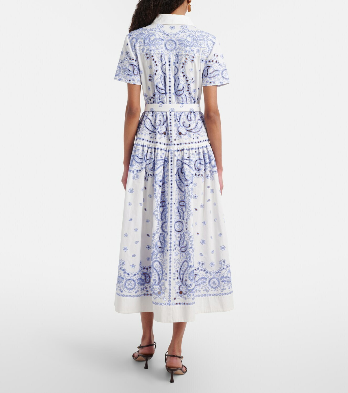 Self-Portrait Embroidered paisley cotton midi dress